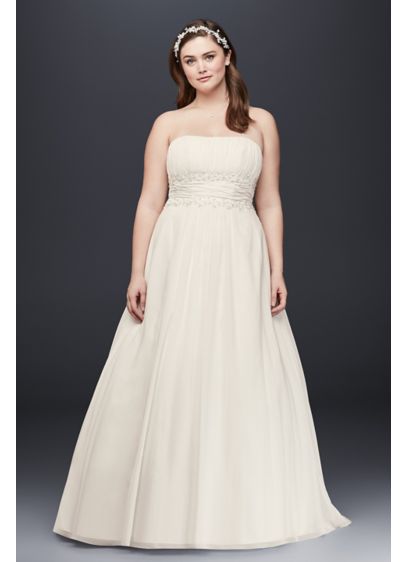 Chiffon Beaded Empire Plus Size Wedding Dress - Beautifully detailed, fitted bodice flows into a soft