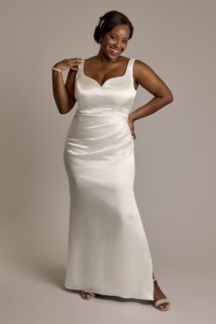 DB Studio Luxe Charmeuse Tank Wedding Dress With Cowl Back in Soft White Size: 30W David's Bridal