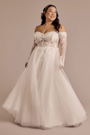 Picture of Off-the-Shoulder Long Sleeve Appliqued Ball Gown