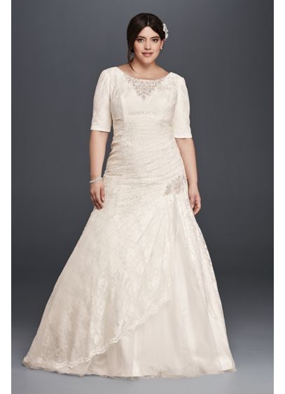Lace Plus Size Wedding  Dress  with Elbow Sleeves  David s  Lace Plus Size Wedding  Dress  with Elbow Sleeves  David s
