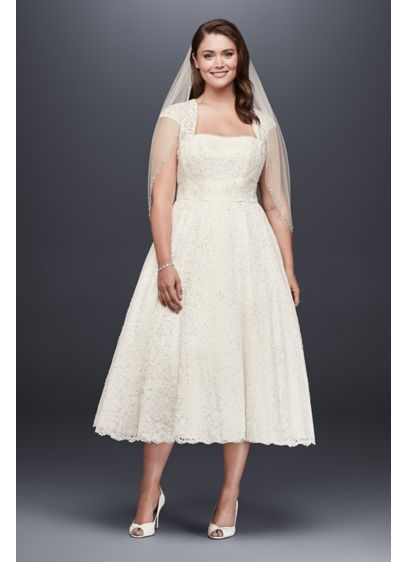Tea  Length  Plus  Size  Wedding  Dress  with Jacket David s   Tea  Length  Plus  Size  Wedding  Dress  with Jacket David s