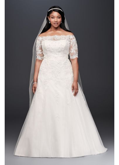 Jewel 3/4 Sleeve Illusion Plus Size Wedding Dress | David's Bridal