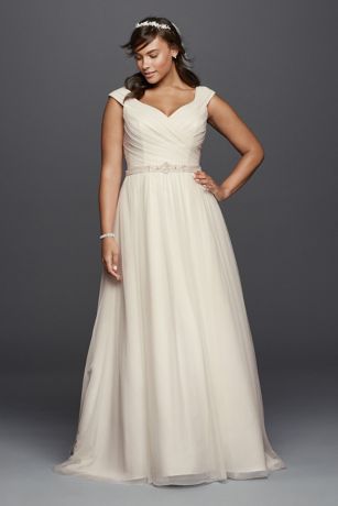 Tulle Plus Size A Line Wedding Dress With Sash David S Bridal