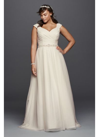 Tulle Plus Size A Line Wedding Dress With Sash David S Bridal