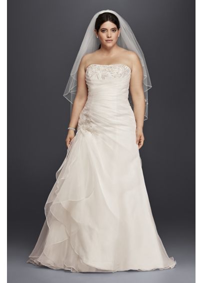 Organza and Lace Plus Size Ruched Wedding Dress - Davids Bridal