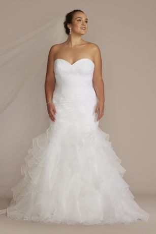 Picture of David's Bridal Collection Organza Mermaid Wedding Dress With Lace-Up Back in White Size: 16W David's Bridal