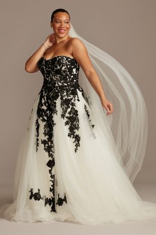 david's bridal black and white wedding dress