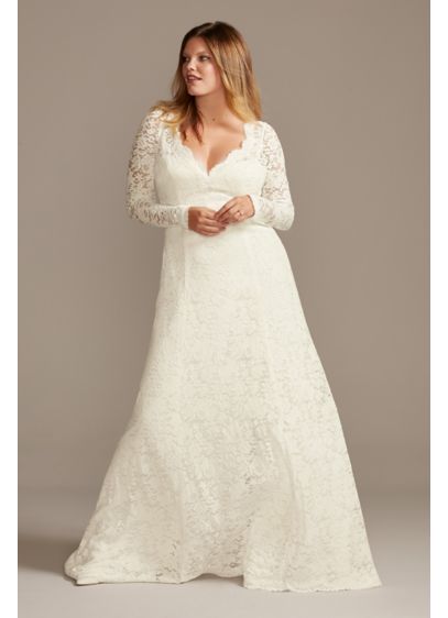 Scalloped Lace Open Back Tall Plus Wedding Dress | David's Bridal