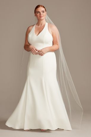 Picture of Sheer Back Crepe Wedding Dress with Lace Train