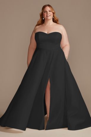 DB Studio Strapless Satin Wedding Dress With Slit in Black Size: 18W David's Bridal