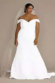 DB Studio Off-Shoulder Satin Mermaid Wedding Dress