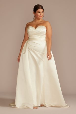 Picture of Satin Ruched Bodice Wedding Dress with Overskirt