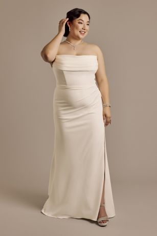 Picture of DB Studio Stretch Crepe Sculpted Cowl Sheath Wedding Dress in Soft White Size: 18W David's Bridal