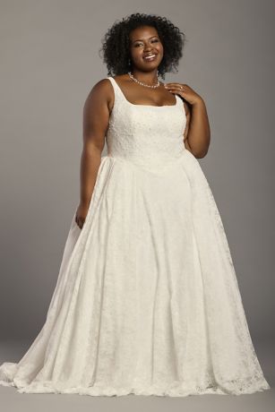 Picture of DB Studio Square Neck Beaded Lace A-Line Wedding Dress in Soft White Size: 30W David's Bridal