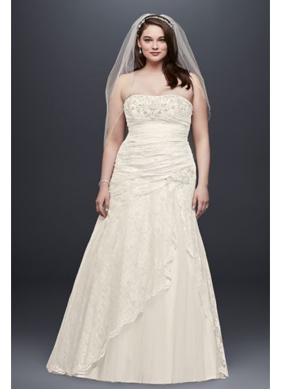 Lace Strapless Plus Size A Line Wedding Dress David S Bridal