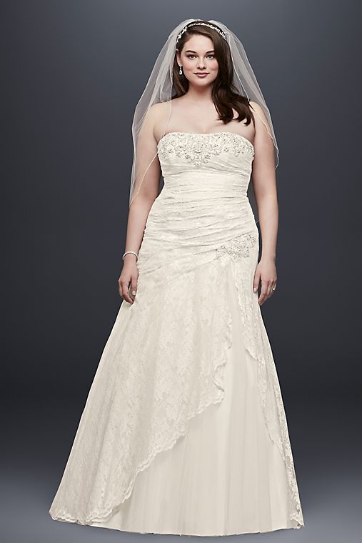 David's Bridal Collection A-line Lace Wedding Dress with Side Split Detail