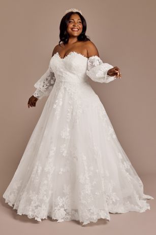 Picture of Lace Applique Gown with Removable Billow Sleeves