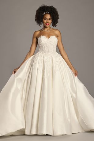 Picture of Oleg Cassini Embellished Satin Ball Gown Wedding Dress in Soft White Size: 2 David's Bridal