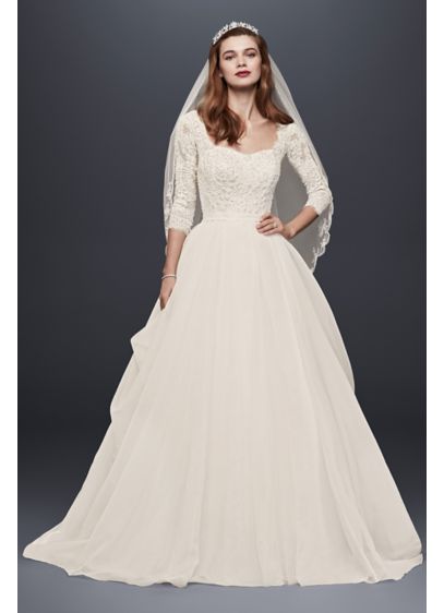 Oleg Cassini Organza Wedding Dress with 3/4 Sleeve | David's Bridal