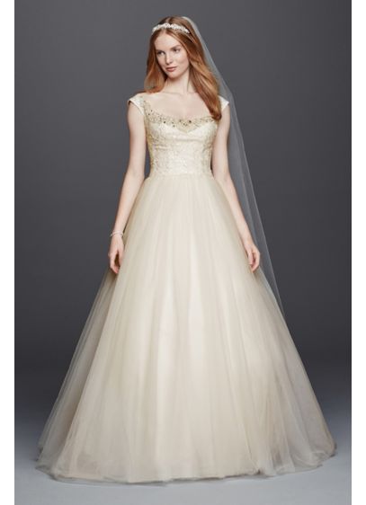 Oleg Cassini Cap Sleeve Tulle Tall Wedding Dress David S Bridal