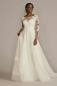 C2022-SLS3011 - sheer long sleeve plus size lace wedding ball gown  Plus  wedding dresses, Plus size wedding dresses with sleeves, Wedding gowns with  sleeves