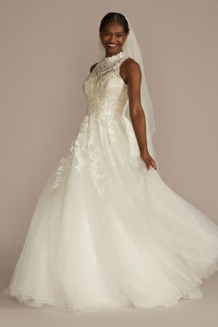 Picture of High Neck Lace Applique Tulle Wedding Dress