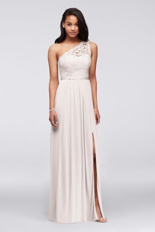 one shoulder mesh bridesmaid dress