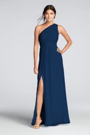 Picture of Long One-Shoulder Crinkle Chiffon Dress