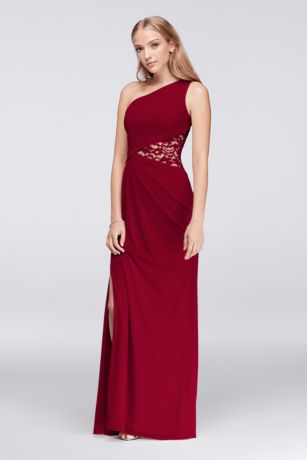 red lace one shoulder dress