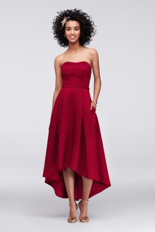 red strapless high low dress