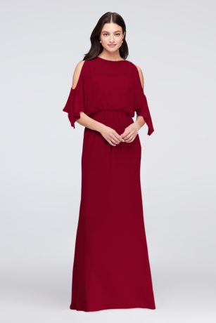 long sleeve cold shoulder chiffon bridesmaid dress