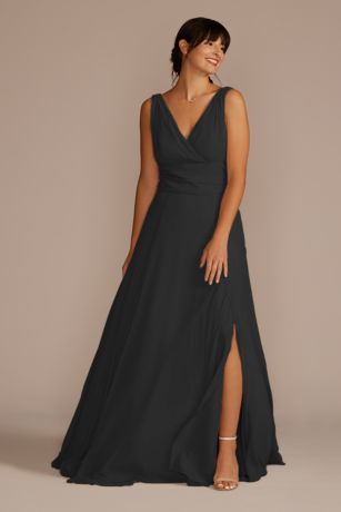 Picture of Celebrate DB Studio Long Chiffon Surplice Tank Bridesmaid Dress in Black Size: 26 David's Bridal