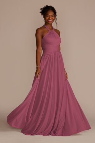 Picture of Celebrate DB Studio High-Neck Mesh Bridesmaid Dress With Full Skirt in Chianti Size: 16 David's Bridal