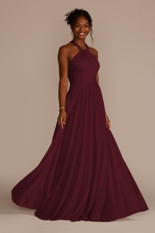Picture of Celebrate DB Studio High-Neck Mesh Bridesmaid Dress With Full Skirt in Wine Size: 26 David's Bridal