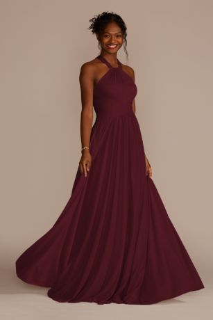 Celebrate DB Studio High-Neck Mesh Dress With Full Skirt in Wine Size: 18 David's Bridal