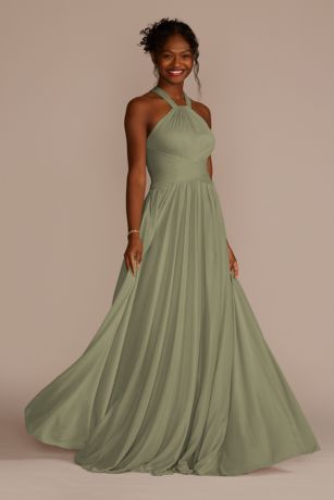 Picture of Celebrate DB Studio High-Neck Mesh Bridesmaid Dress With Full Skirt in Eucalyptus Size: 30 David's Bridal