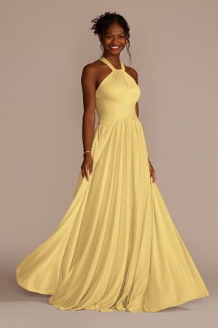 Picture of Celebrate DB Studio High-Neck Mesh Bridesmaid Dress With Full Skirt in Pale Yellow Size: 2 David's Bridal