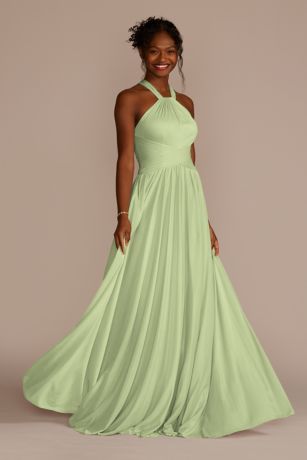 Picture of Celebrate DB Studio High-Neck Mesh Bridesmaid Dress With Full Skirt in Pistachio Size: 28 David's Bridal
