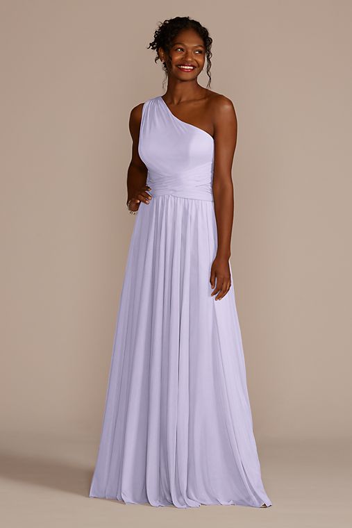 Celebrate DB Studio Mesh One-Shoulder Bridesmaid Dress with Full Skirt