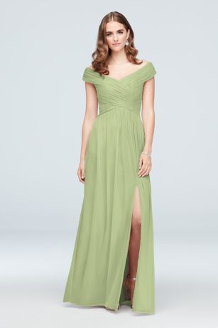 Celebrate DB Studio Off-The-Shoulder Mesh Tall Bridesmaid Dress in Pistachio Size: 4 David's Bridal