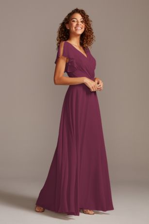 Celebrate DB Studio Dress With Flutter Sleeve Full Skirt in Wine Size: 28 David's Bridal