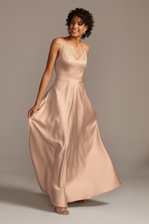 Picture of Spaghetti Strap Satin A-Line Long Bridesmaid Dress