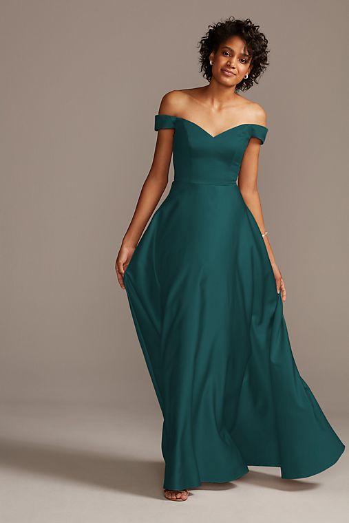 Celebrate DB Studio Off-Shoulder Satin A-Line Bridesmaid Dress