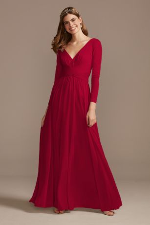 mesh illusion long sleeve bridesmaid dress