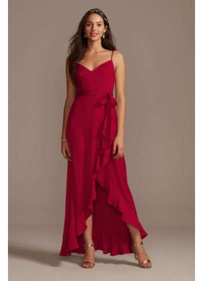High Low Red Structured David's Bridal Bridesmaid Dress