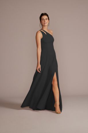 Picture of Celebrate DB Studio Tall Chiffon One-Shoulder Cutout Dress in Black Size: 24 David's Bridal