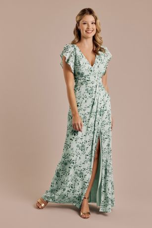 Picture of Floral Chiffon Flutter Sleeve V-Neck Dress