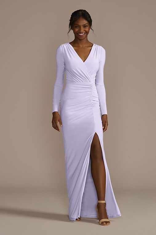 Celebrate DB Studio Long Sleeve Ruched Jersey Sheath Bridesmaid Dress
