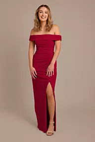 Cutout One-Shoulder Velvet Gown with Skirt Slit