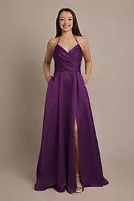 Celebrate DB Studio Satin Crisscross Bodice Ball Gown Bridesmaid Dress